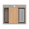 Zlewozmywak granitowy KURT 110 WORKSTATION – jednokomorowy, wpuszczany, soft taupe/elementy stalowe + AKCESORIA, Quadron