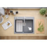 Zlewozmywak granitowy KURT 110 WORKSTATION – jednokomorowy, wpuszczany, soft taupe/elementy stalowe + AKCESORIA, Quadron