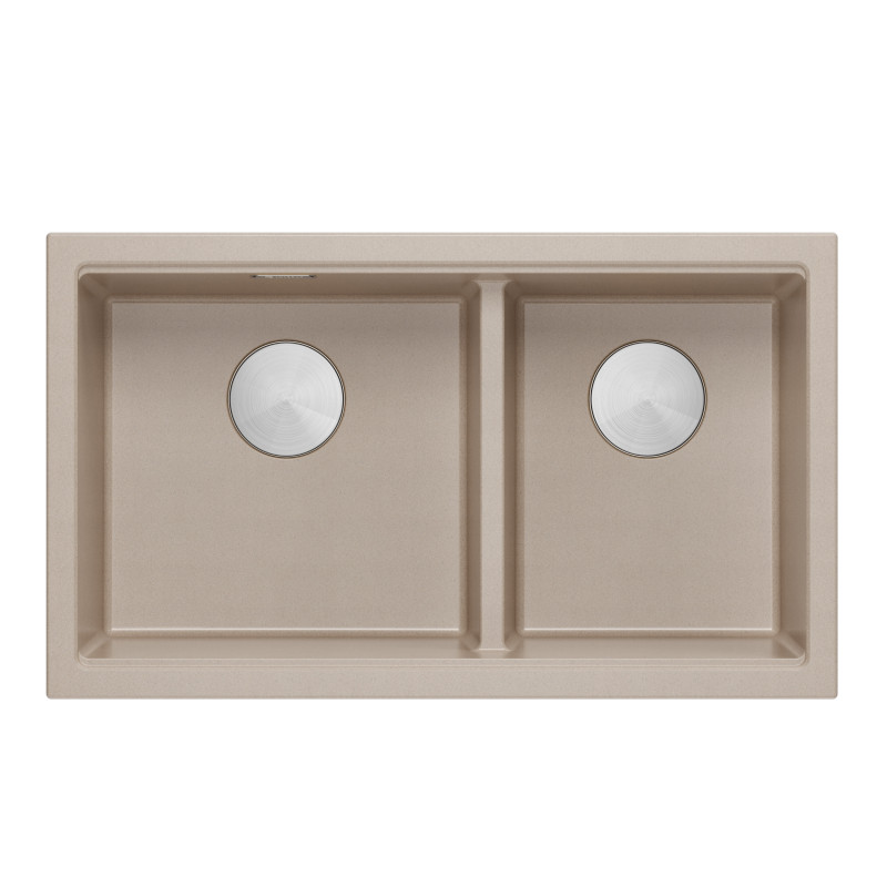 Zlewozmywak granitowy LOGAN 120 – dwukomorowy, podwieszany, pearl beige/elementy stalowe, Quadron