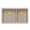 Zlewozmywak granitowy LOGAN 120 – dwukomorowy, podwieszany, pearl beige/elementy złote, Quadron