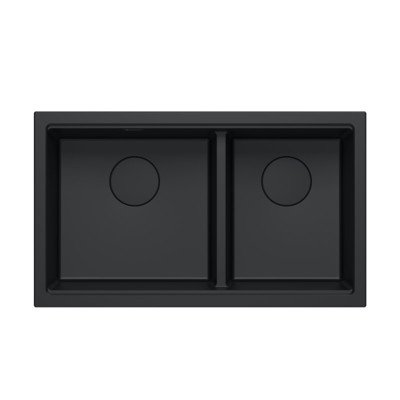 Zlewozmywak granitowy LOGAN 120 – dwukomorowy, podwieszany, pure carbon/elementy pure carbon, Quadron