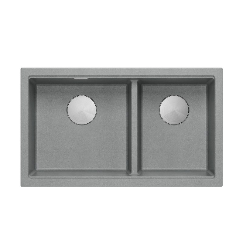 Zlewozmywak granitowy LOGAN 120 – dwukomorowy, podwieszany, silver stone/elementy stalowe, Quadron