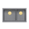 Zlewozmywak granitowy LOGAN 120 – dwukomorowy, podwieszany, silver stone/elementy złote, Quadron