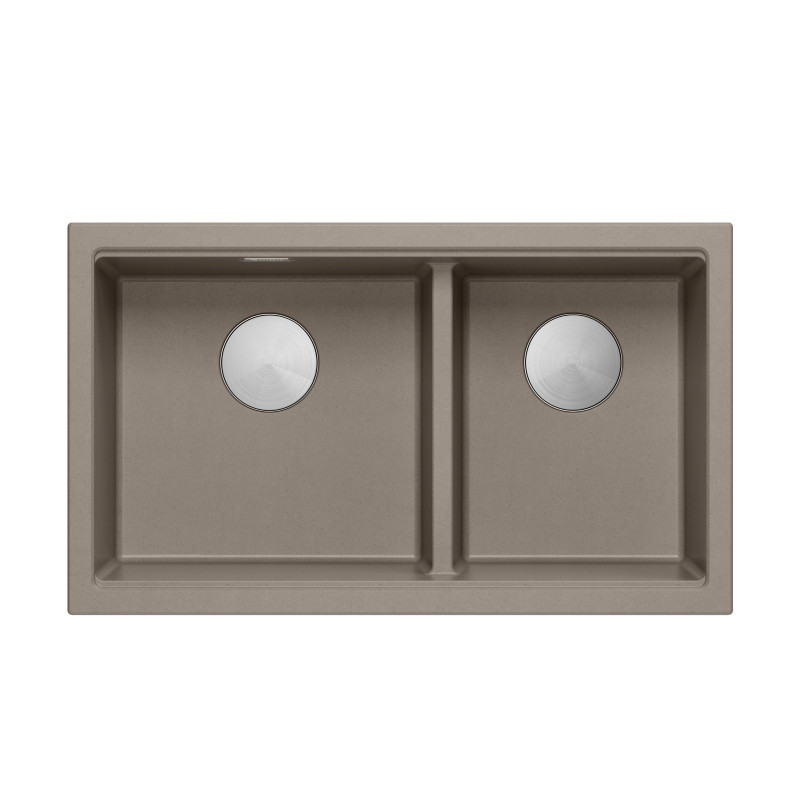Zlewozmywak granitowy LOGAN 120 – dwukomorowy, podwieszany, soft taupe/elementy stalowe, Quadron