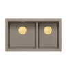 Zlewozmywak granitowy LOGAN 120 – dwukomorowy, podwieszany, soft taupe/elementy złote, Quadron