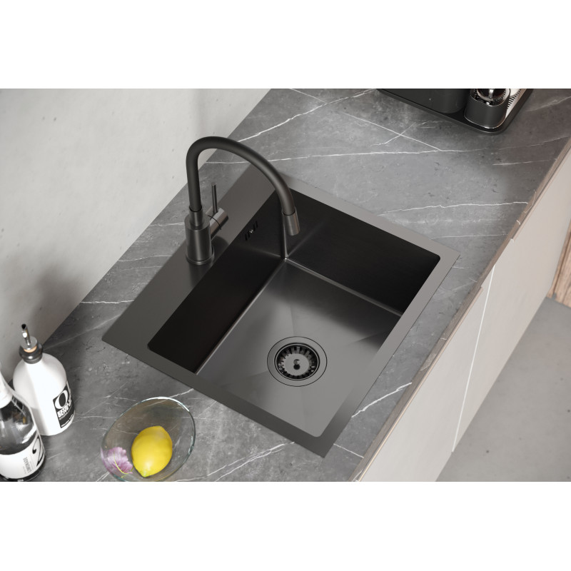 Zlewozmywak stalowy LUKE 100  – jednokomorowy, wpuszczany, stal szlachetna/elementy stalowe, Quadron