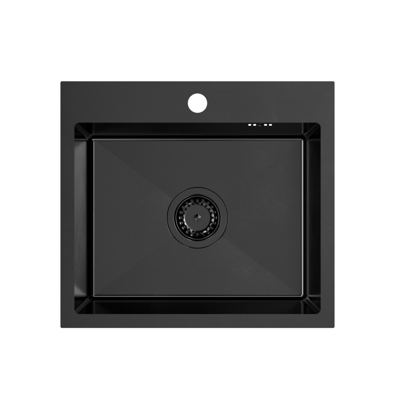 Zlewozmywak stalowy LUKE 100 + bateria ze stałą wylewką – jednokomorowy, wpuszczany, stal black metal/elementy black metal, Quadron