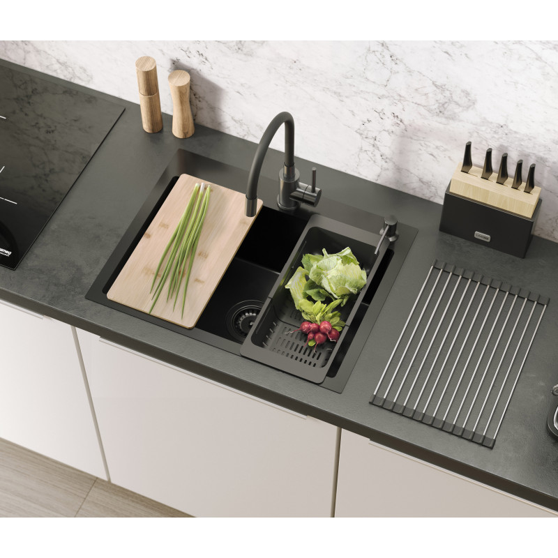 Zlewozmywak stalowy LUKE 110 WORKSTATION – jednokomorowy, wpuszczany, stal szlachetna/elementy stalowe + AKCESORIA, Quadron