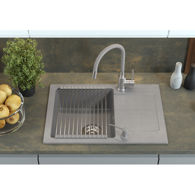 Bateria kuchenna MAGGIE – stalowa SteelQ/wąż szary, obrotowa, elastyczna wylewka, Quadron