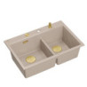 Zlewozmywak granitowy MARC 120 WORKSTATION – dwukomorowy, wpuszczany, pearl beige/elementy złote + AKCESORIA, Quadron