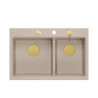 Zlewozmywak granitowy MARC 120 WORKSTATION – dwukomorowy, wpuszczany, pearl beige/elementy złote + AKCESORIA, Quadron