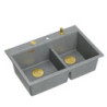 Zlewozmywak granitowy MARC 120 WORKSTATION – dwukomorowy, wpuszczany, silver stone/elementy złote + AKCESORIA, Quadron