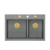 Zlewozmywak granitowy MARC 120 WORKSTATION – dwukomorowy, wpuszczany, silver stone/elementy złote + AKCESORIA, Quadron