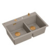 Zlewozmywak granitowy MARC 120 WORKSTATION – dwukomorowy, wpuszczany, soft taupe/elementy miedziane + AKCESORIA, Quadron