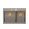 Zlewozmywak granitowy MARC 120 WORKSTATION – dwukomorowy, wpuszczany, soft taupe/elementy miedziane + AKCESORIA, Quadron