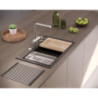 Zlewozmywak granitowy MARC 120 WORKSTATION – dwukomorowy, wpuszczany, soft taupe/elementy miedziane + AKCESORIA, Quadron