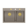 Zlewozmywak granitowy MARC 120 WORKSTATION – dwukomorowy, wpuszczany, soft taupe/elementy złote + AKCESORIA, Quadron