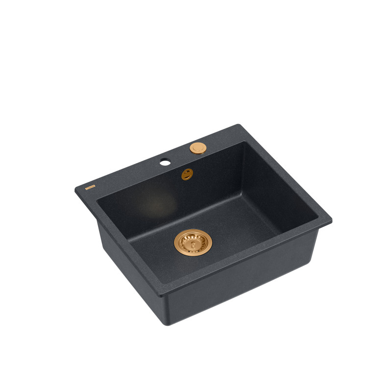 Zlewozmywak granitowy MORGAN 110 – jednokomorowy, wpuszczany, black diamond/elementy miedziane, Quadron
