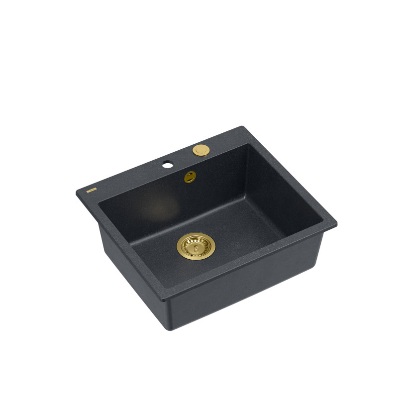Zlewozmywak granitowy MORGAN 110 – jednokomorowy, wpuszczany, black diamond/elementy złote, Quadron
