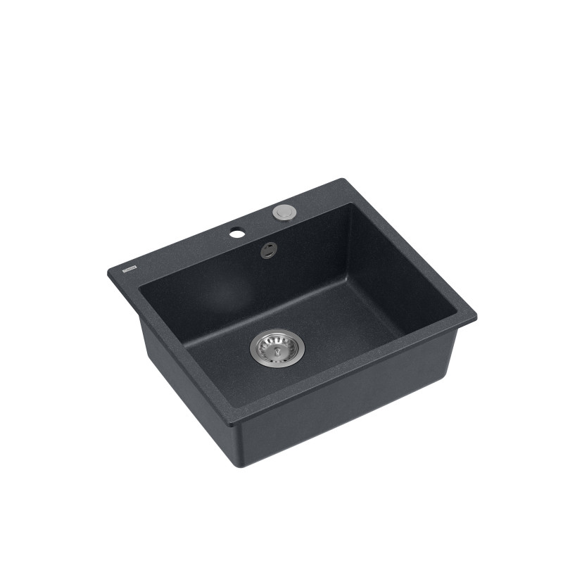 Zlewozmywak granitowy MORGAN 110 – jednokomorowy, wpuszczany, black diamond/elementy stalowe, Quadron