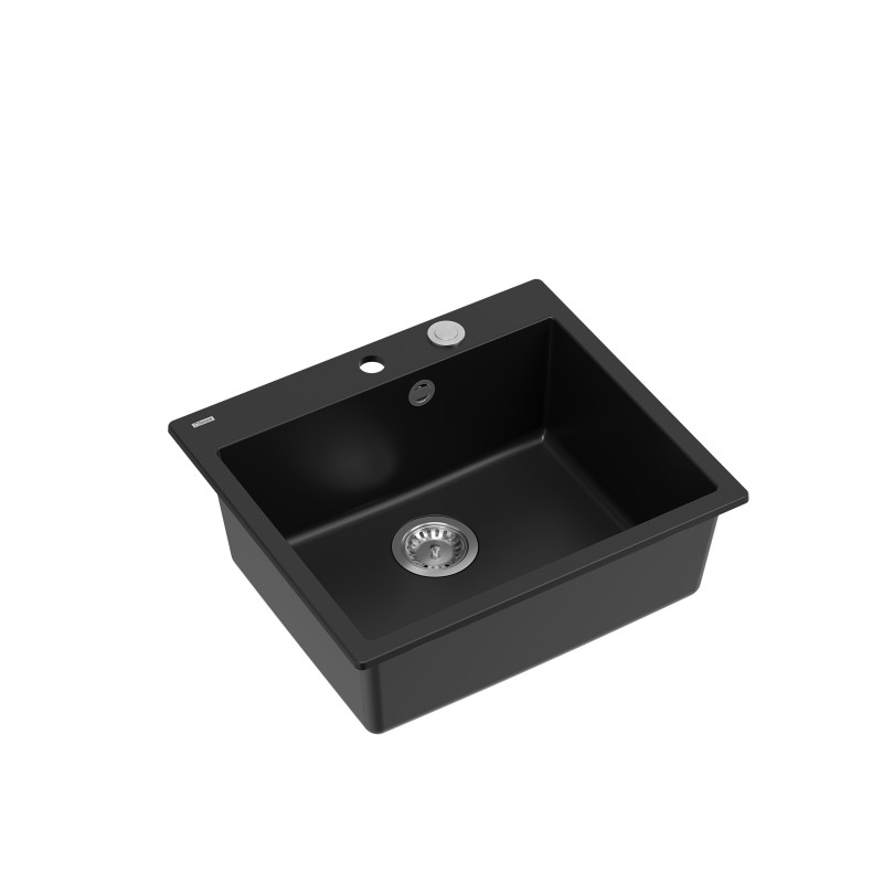 Zlewozmywak granitowy MORGAN 110 – jednokomorowy, wpuszczany, pure carbon/elementy stalowe, Quadron