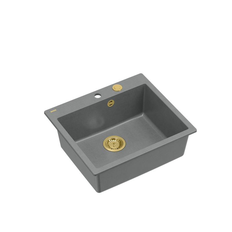 Zlewozmywak granitowy MORGAN 110 – jednokomorowy, wpuszczany, silver stone/elementy złote, Quadron