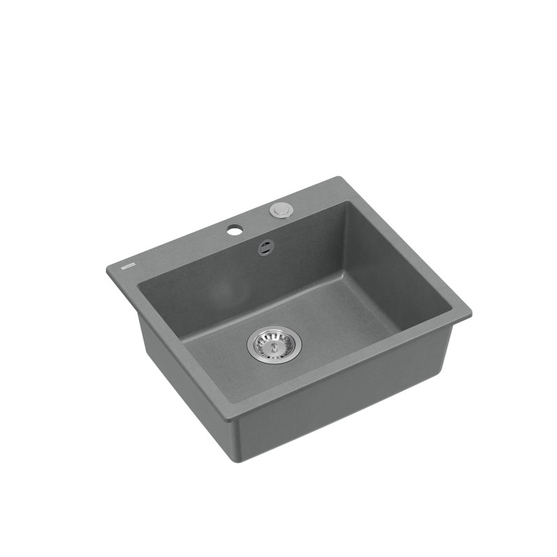 Zlewozmywak granitowy MORGAN 110 – jednokomorowy, wpuszczany, silver stone/elementy stalowe, Quadron