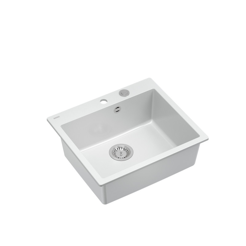 Zlewozmywak granitowy MORGAN 110 – jednokomorowy, wpuszczany, snow white/elementy stalowe, Quadron