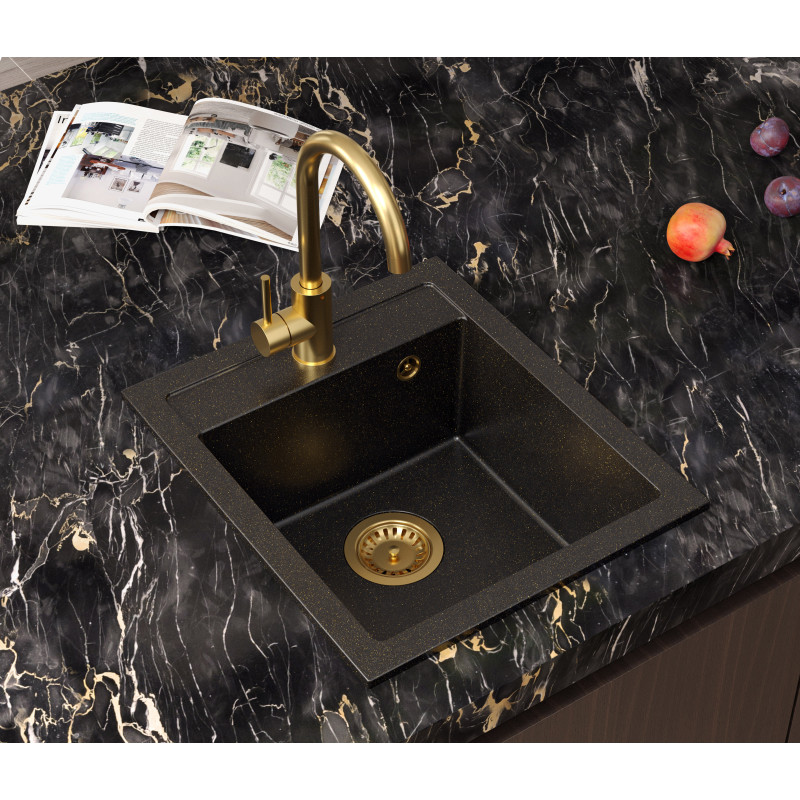 Bateria kuchenna NAOMI – stalowa, czarny połysk, obrotowa, z prysznicem, Quadron