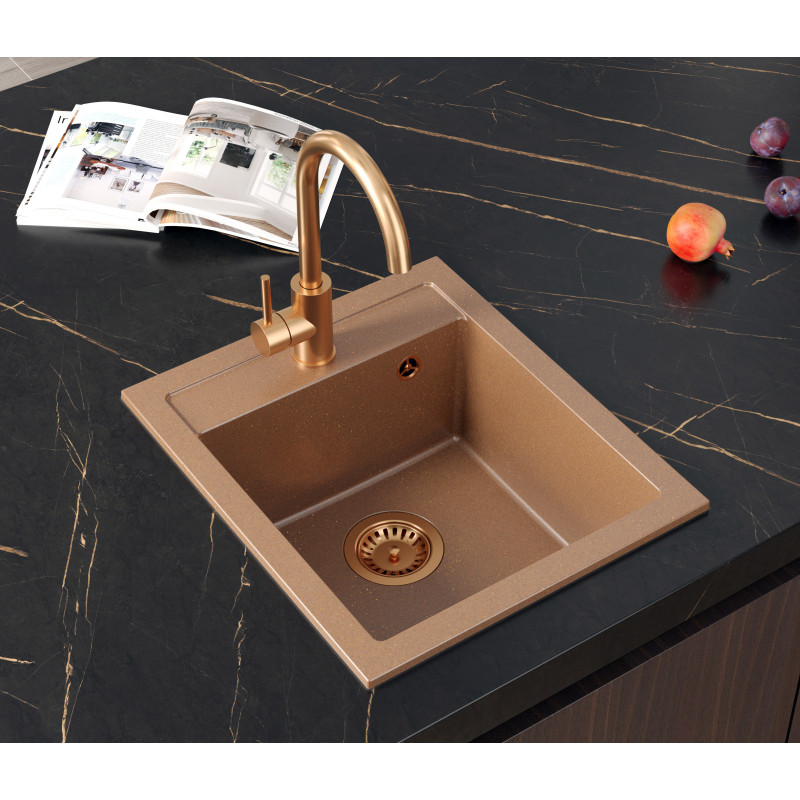 Bateria kuchenna NAOMI – stalowa, miedziany nano PVD, obrotowa, z prysznicem, Quadron