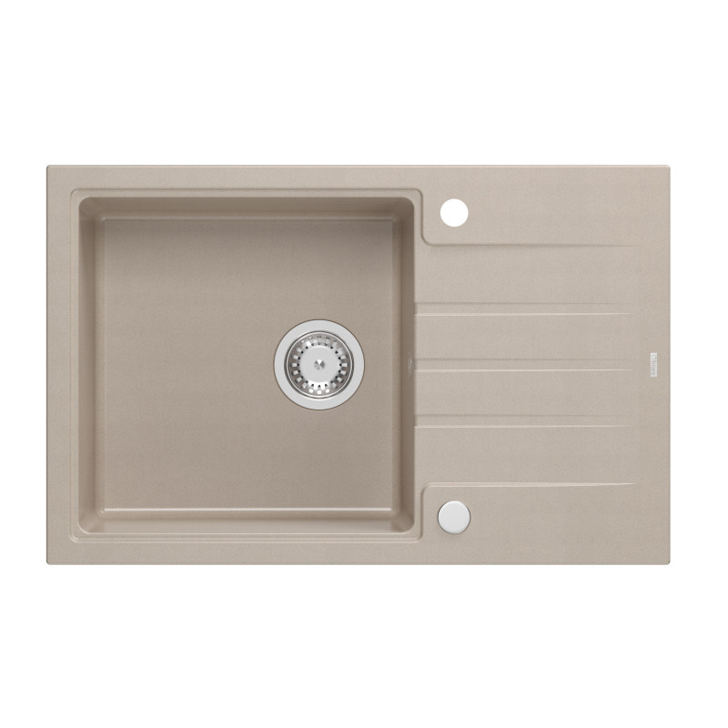 Zlewozmywak granitowy PETER 111 – jednokomorowy, wpuszczany, pearl beige/elementy stalowe, Quadron