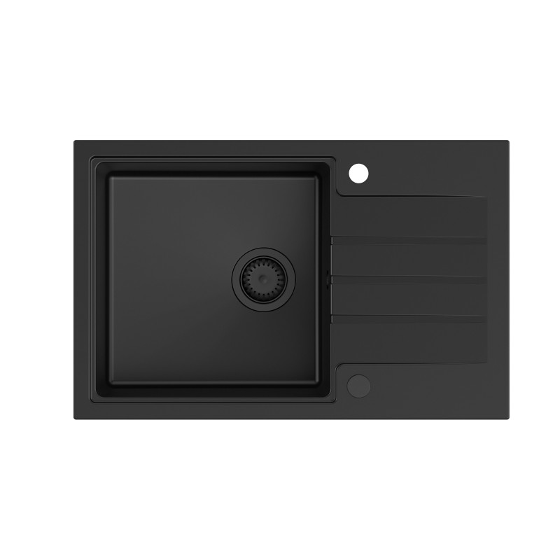 Zlewozmywak granitowy PETER 111 – jednokomorowy, wpuszczany, pure carbon/elementy czarne, Quadron