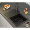 Zlewozmywak granitowy PETER 111 – jednokomorowy, wpuszczany, pure carbon/elementy czarne, Quadron