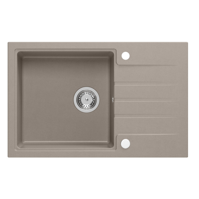 Zlewozmywak granitowy PETER 111 – jednokomorowy, wpuszczany, soft taupe/elementy stalowe, Quadron