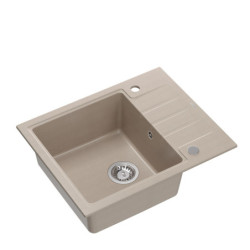 Zlewozmywak granitowy PETER 116 – jednokomorowy, wpuszczany, pearl beige/elementy stalowe, Quadron