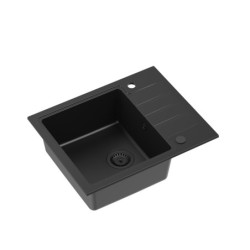 Zlewozmywak granitowy PETER 116 – jednokomorowy, wpuszczany, pure carbon/elementy czarne, Quadron