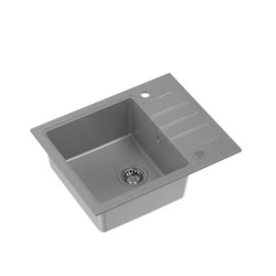 Zlewozmywak granitowy PETER 116 – jednokomorowy, wpuszczany, silver stone/elementy stalowe, Quadron