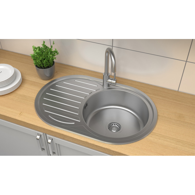 Zlewozmywak stalowy TOM 211 – jednokomorowy, wpuszczany, stal szlachetna Satyna/elementy stalowe, Quadron