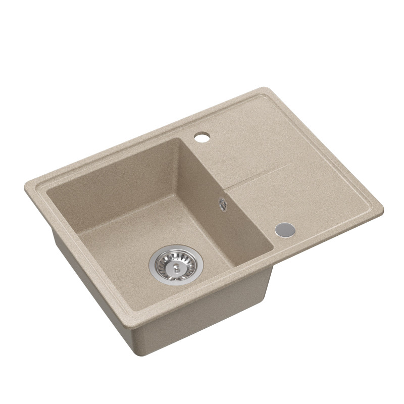 Zlewozmywak granitowy TONY 116 – jednokomorowy, wpuszczany, river sand/elementy stalowe, Quadron