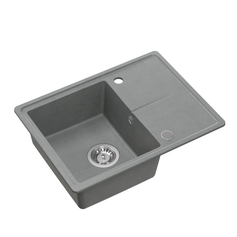 Zlewozmywak granitowy TONY 116 – jednokomorowy, wpuszczany, silver stone/elementy stalowe, Quadron
