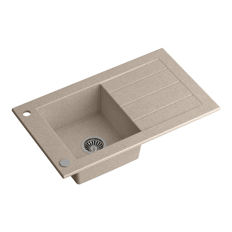 Zlewozmywak granitowy WILL – jednokomorowy, wpuszczany, beżowy/elementy stalowe, Quadron