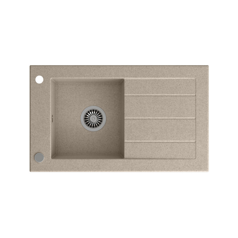 Zlewozmywak granitowy WILL – jednokomorowy, wpuszczany, beżowy/elementy stalowe, Quadron