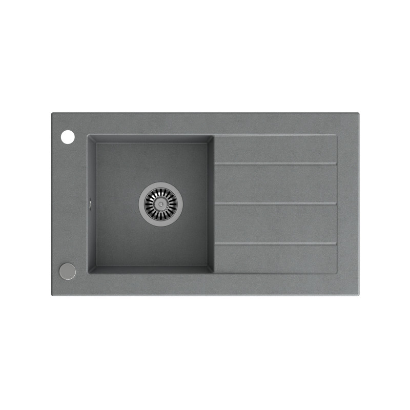 Zlewozmywak granitowy WILL – jednokomorowy, wpuszczany, szary/elementy stalowe, Quadron