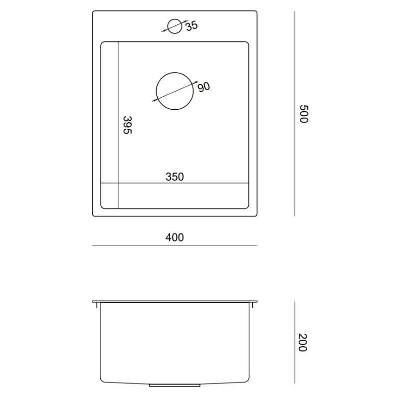 Zlewozmywak stalowy RUSSEL 90 – jednokomorowy, wpuszczany/na równi z blatem, stal miedziana/elementy miedziane, Quadron