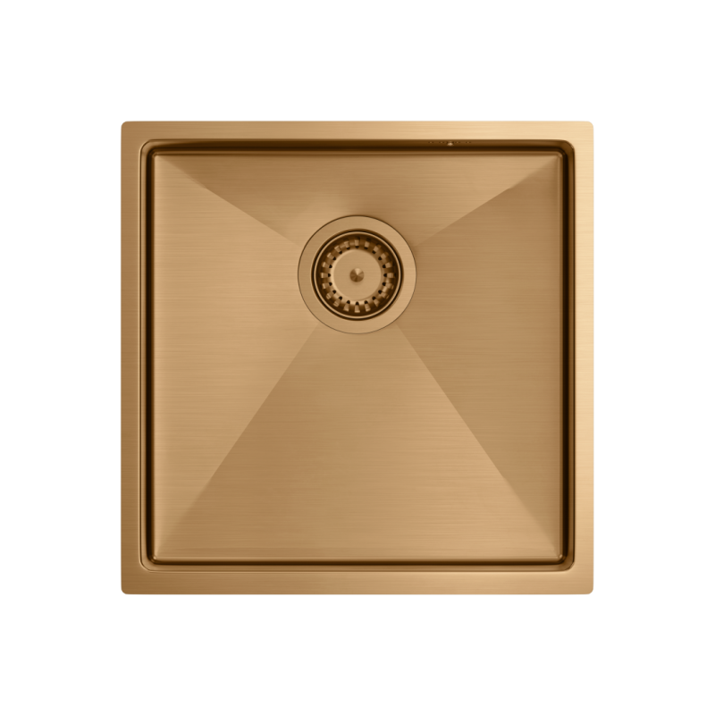 Zlewozmywak stalowy ANTHONY 50 – jednokomorowy, podwieszany/wpuszczany/na równi z blatem, stal miedziana/elementy miedziane, Quadron