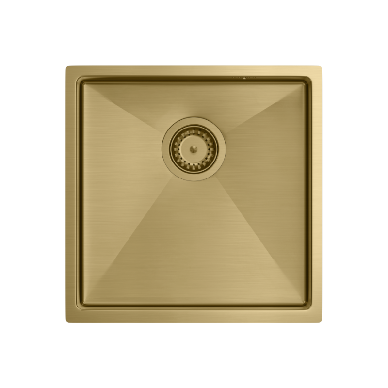 Zlewozmywak stalowy ANTHONY 50 – jednokomorowy, podwieszany/wpuszczany/na równi z blatem, stal złota/elementy złote, Quadron