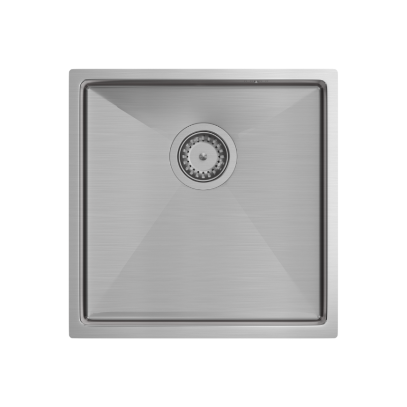 Zlewozmywak stalowy ANTHONY 50 – jednokomorowy, podwieszany/wpuszczany/na równi z blatem, stal szlachetna/elementy stalowe, Quadron