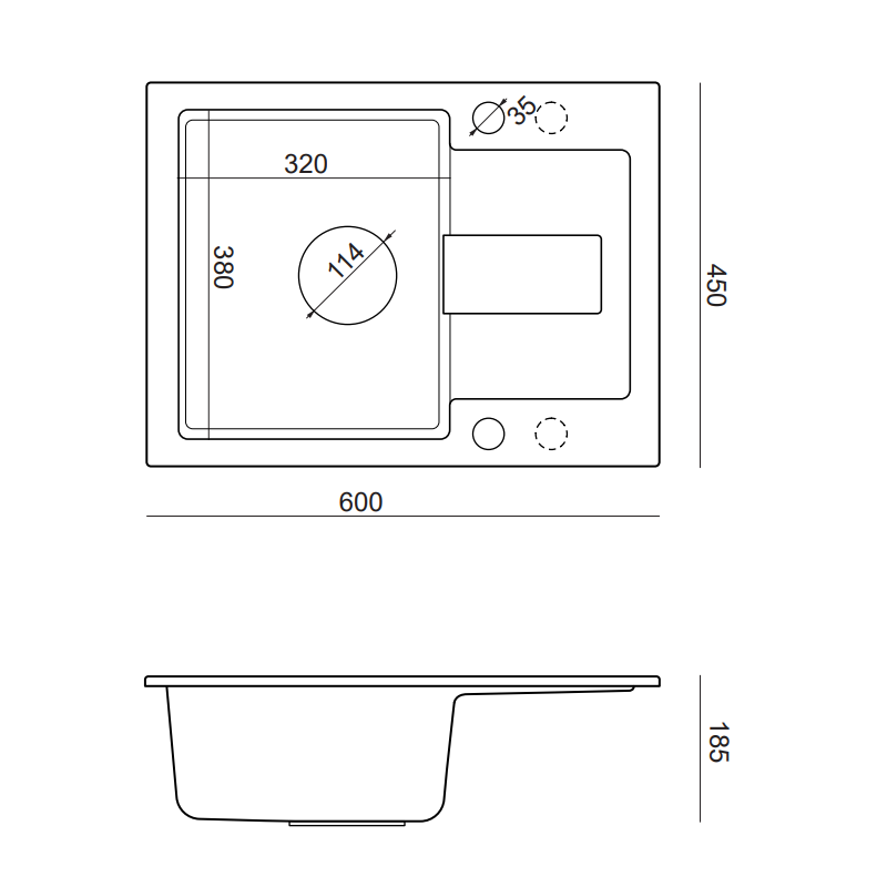 Zlewozmywak granitowy CHRISTIAN 116 – jednokomorowy, wpuszczany, black dotted/elementy czarne, Quadron