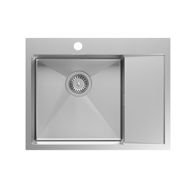 Zlewozmywak stalowy RUSSEL 116 – jednokomorowy, wpuszczany/na równi z blatem, stal szlachetna/elementy stalowe, Quadron