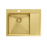 Zlewozmywak stalowy RUSSEL 116 – jednokomorowy, wpuszczany/na równi z blatem, stal złota/elementy złote, Quadron